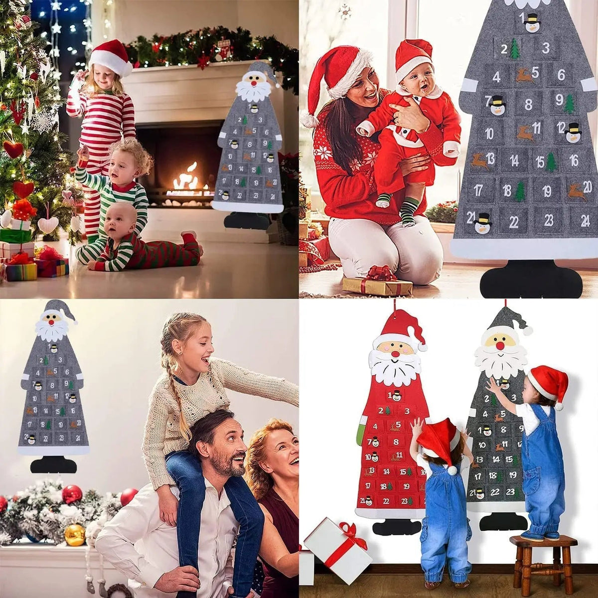Kalendarz adwentowy Świętego Mikołaja | 24 filcowe kieszenie Świąteczne odliczanie