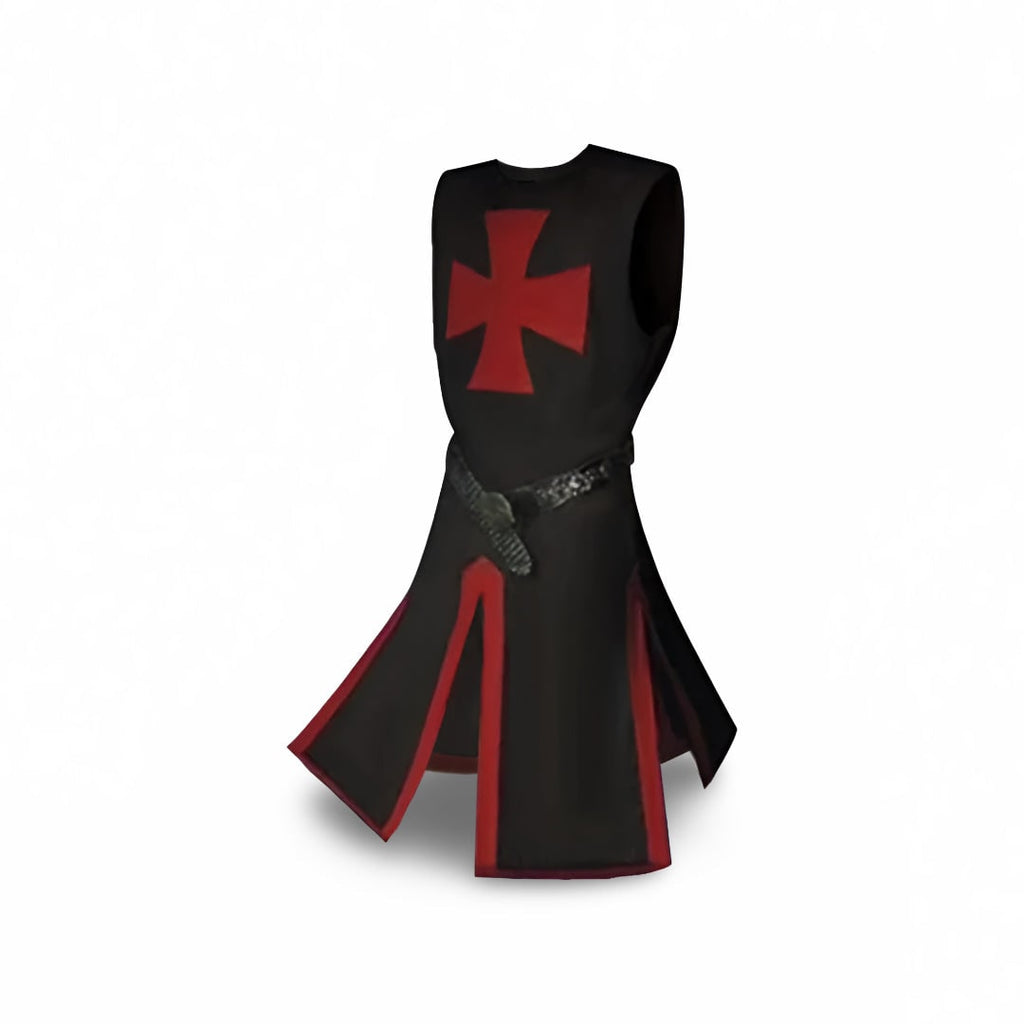 Autentyczny rycerski kostium z tuniką i peleryną z kapturem do cosplayu