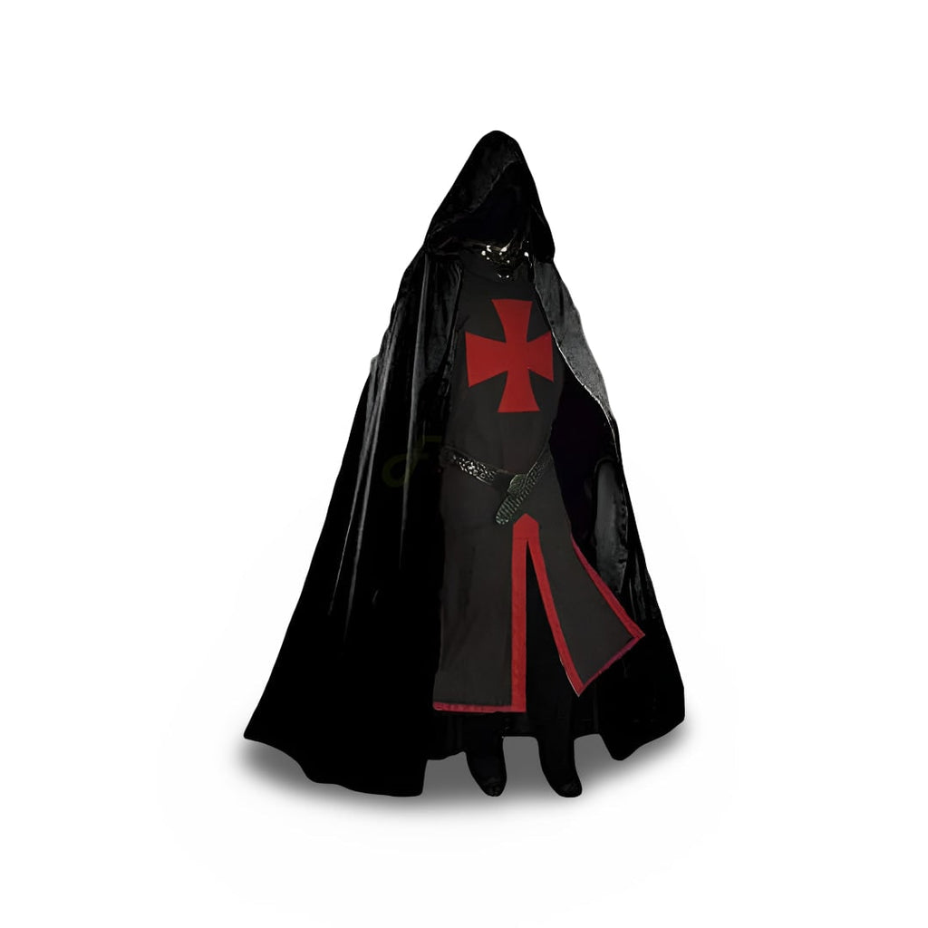Autentyczny rycerski kostium z tuniką i peleryną z kapturem do cosplayu