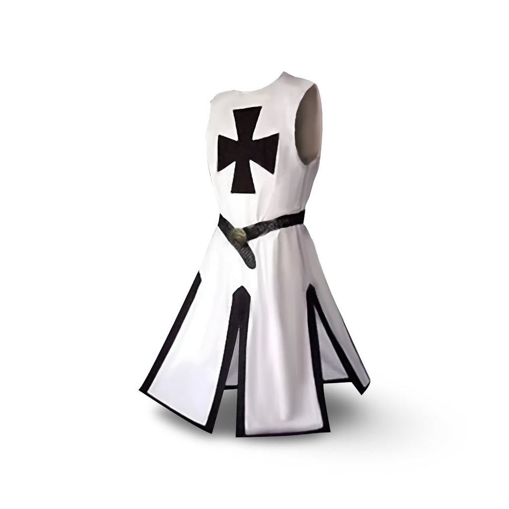 Autentyczny rycerski kostium z tuniką i peleryną z kapturem do cosplayu