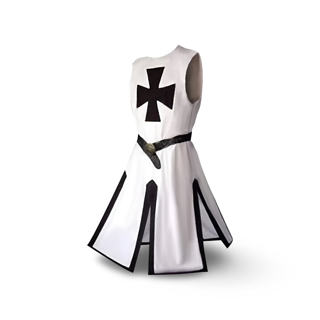 Autentyczny rycerski kostium z tuniką i peleryną z kapturem do cosplayu