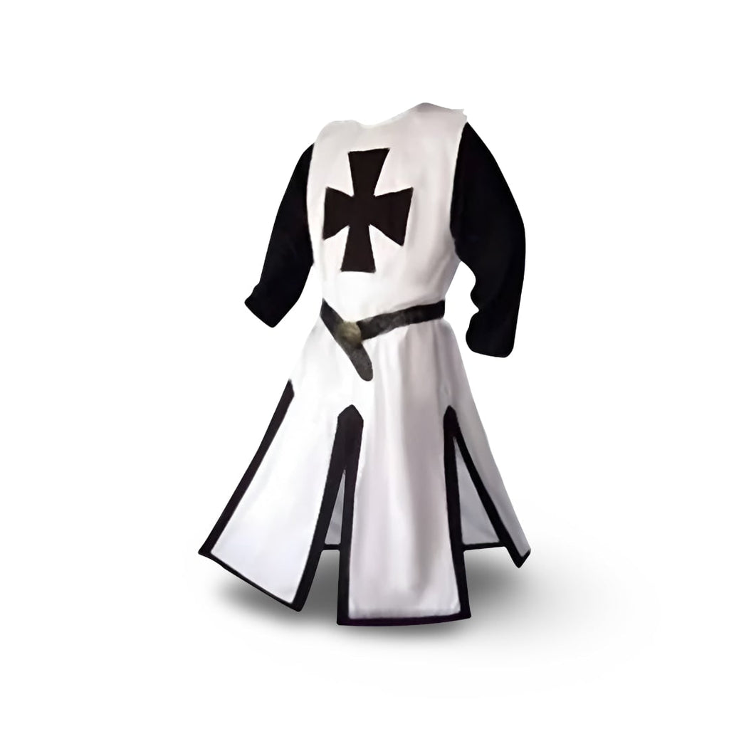 Autentyczny rycerski kostium z tuniką i peleryną z kapturem do cosplayu