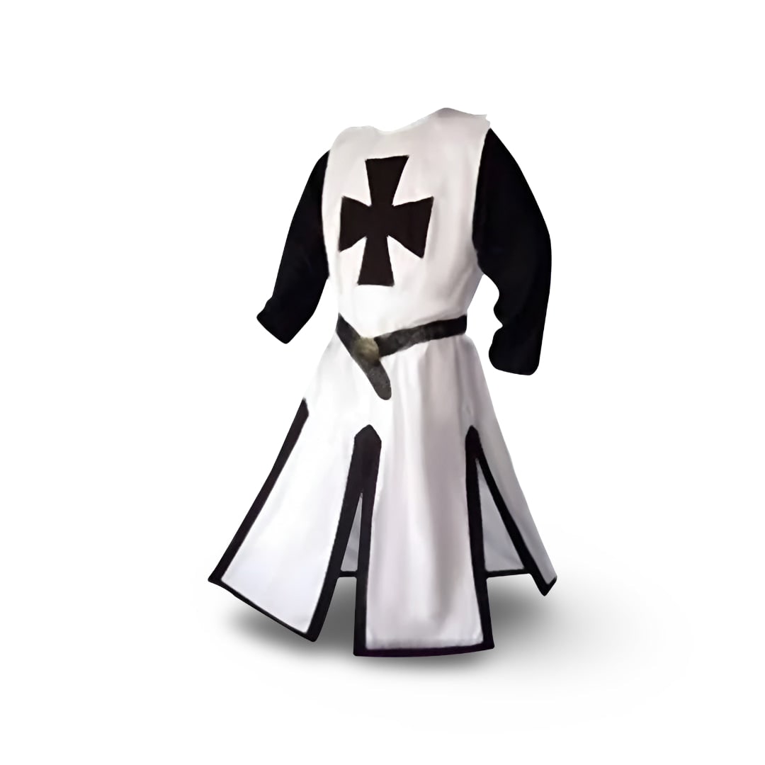 Autentyczny rycerski kostium z tuniką i peleryną z kapturem do cosplayu