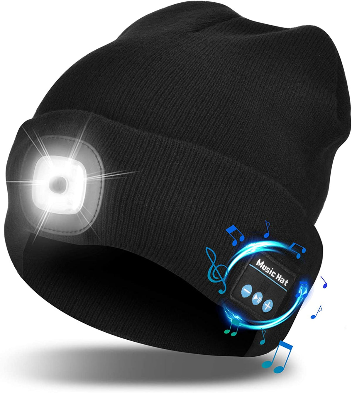 Czapka z wbudowanymi słuchawkami Bluetooth i latarką LED