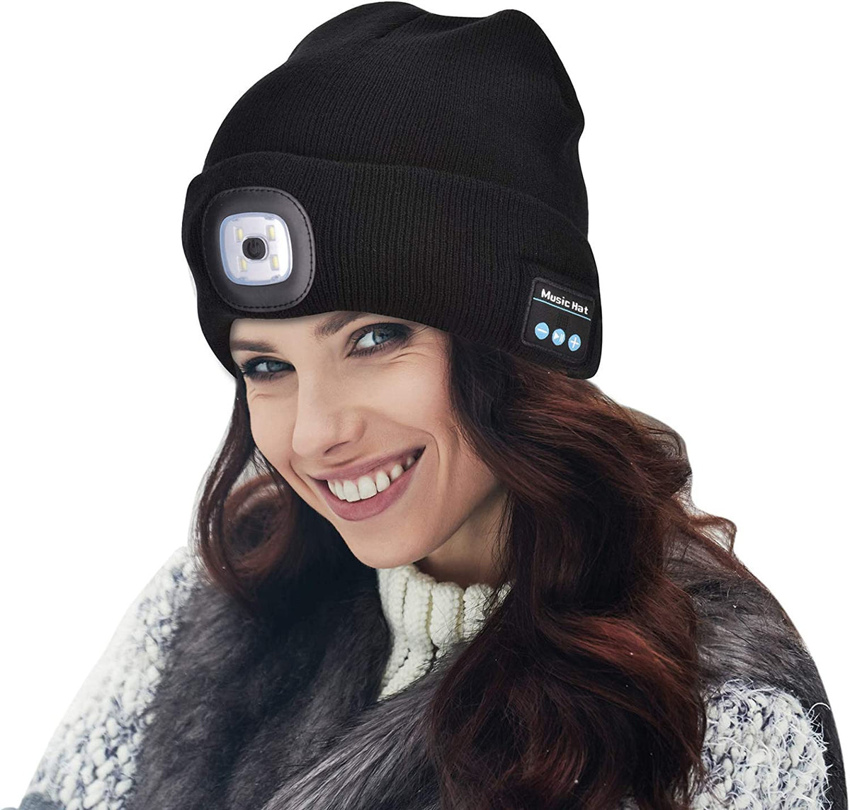 Czapka z wbudowanymi słuchawkami Bluetooth i latarką LED