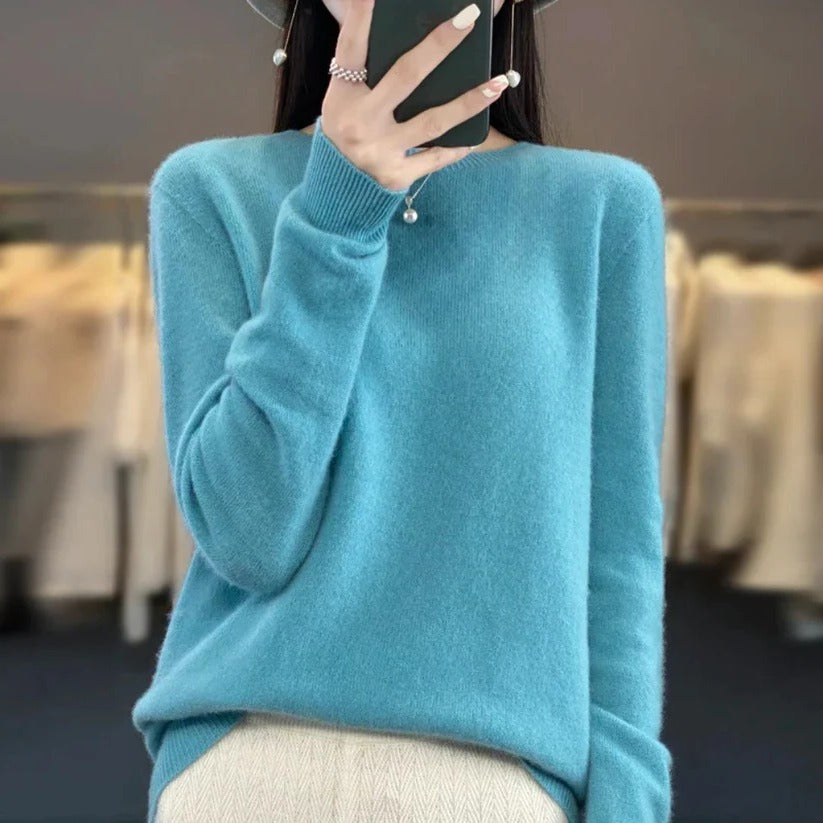 Damski sweter z kaszmirem z okrągłym dekoltem – styl pullover