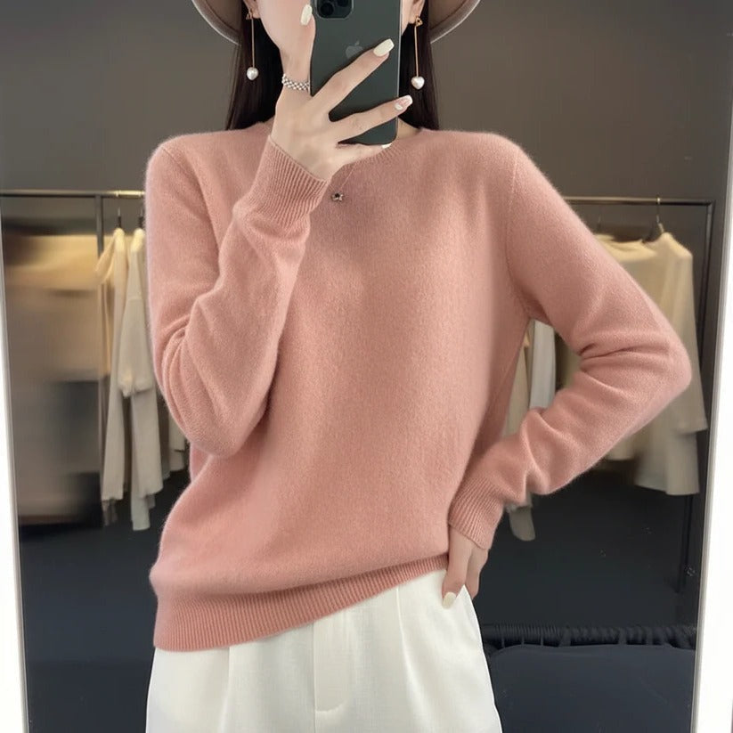 Damski sweter z kaszmirem z okrągłym dekoltem – styl pullover