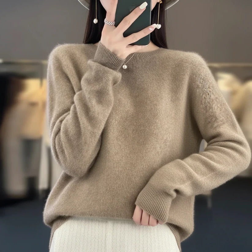 Damski sweter z kaszmirem z okrągłym dekoltem – styl pullover