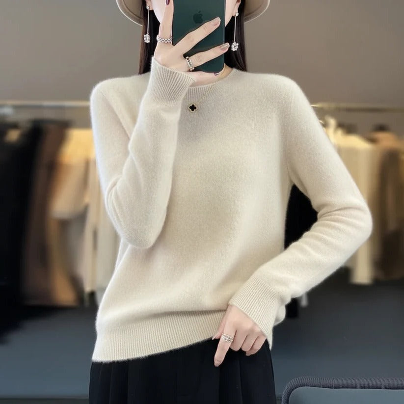 Damski sweter z kaszmirem z okrągłym dekoltem – styl pullover