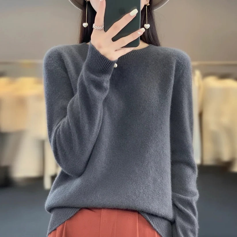 Damski sweter z kaszmirem z okrągłym dekoltem – styl pullover