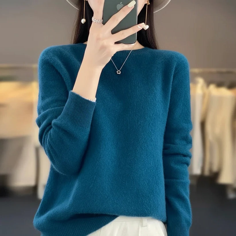 Damski sweter z kaszmirem z okrągłym dekoltem – styl pullover