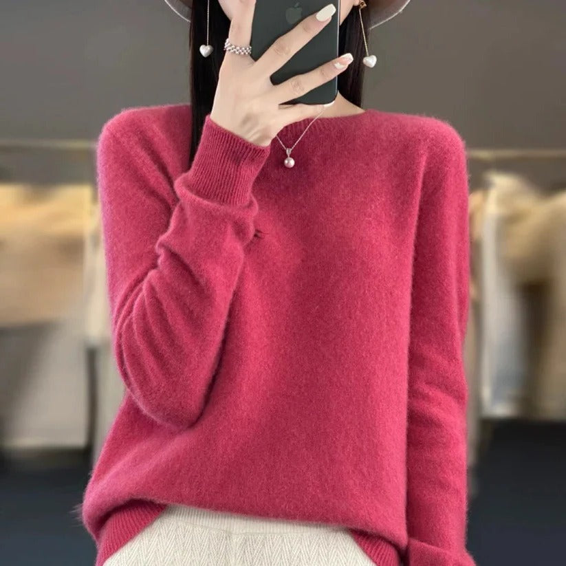 Damski sweter z kaszmirem z okrągłym dekoltem – styl pullover