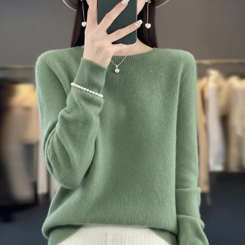 Damski sweter z kaszmirem z okrągłym dekoltem – styl pullover