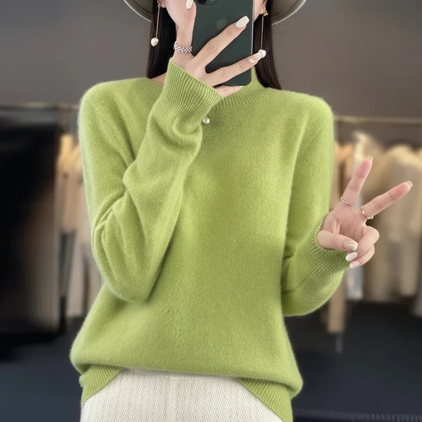 Damski sweter z kaszmirem z okrągłym dekoltem – styl pullover