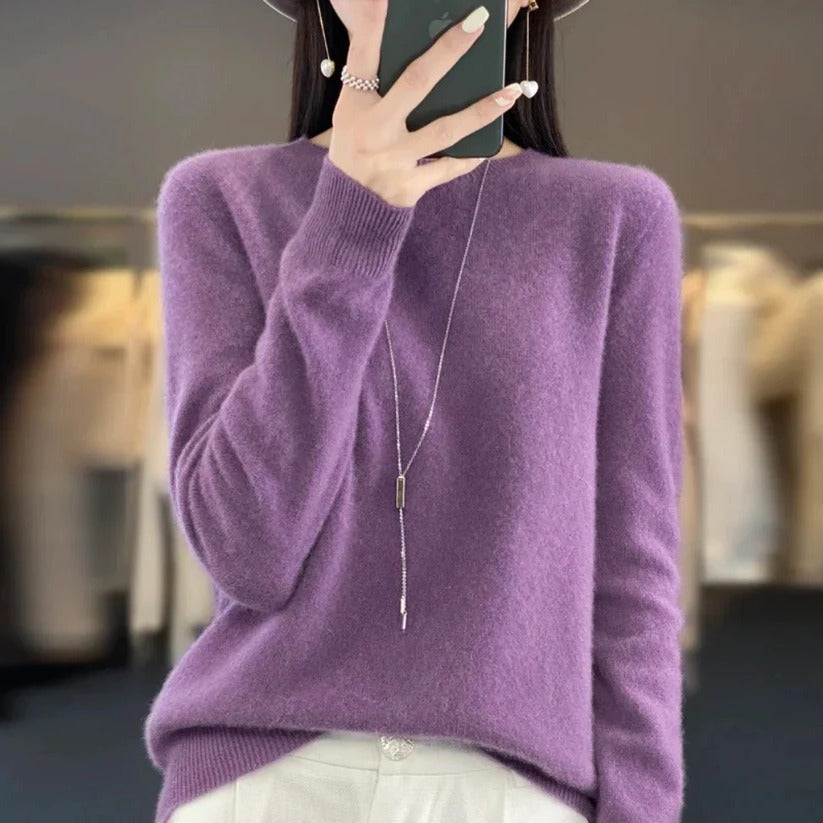 Damski sweter z kaszmirem z okrągłym dekoltem – styl pullover