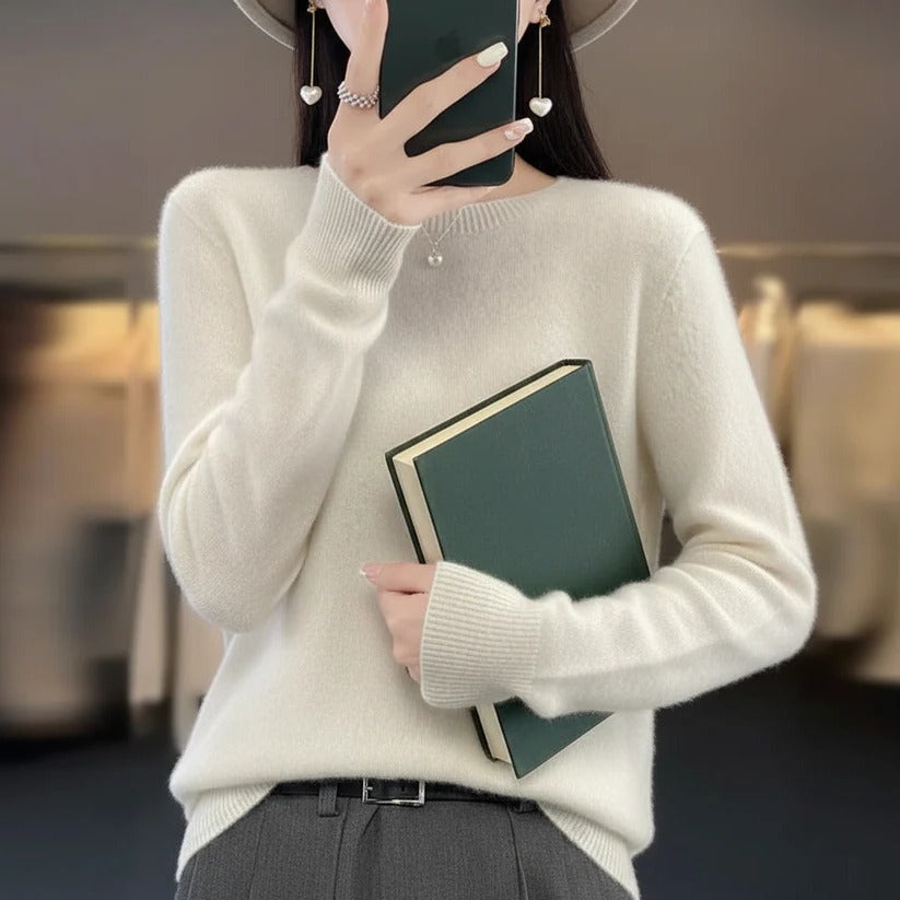 Damski sweter z kaszmirem z okrągłym dekoltem – styl pullover