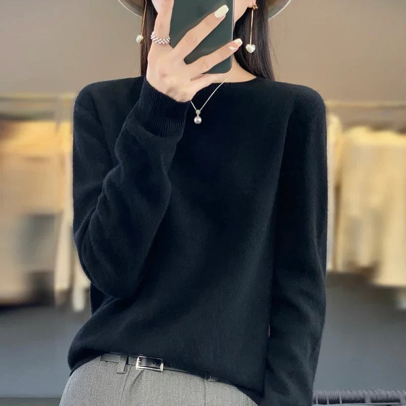 Damski sweter z kaszmirem z okrągłym dekoltem – styl pullover