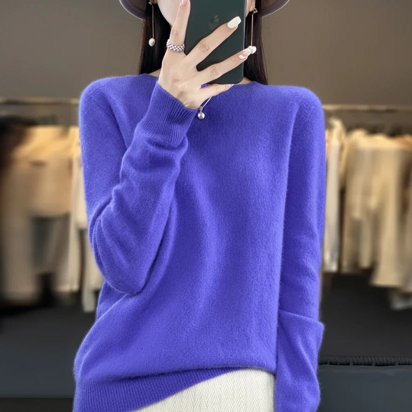 Damski sweter z kaszmirem z okrągłym dekoltem – styl pullover