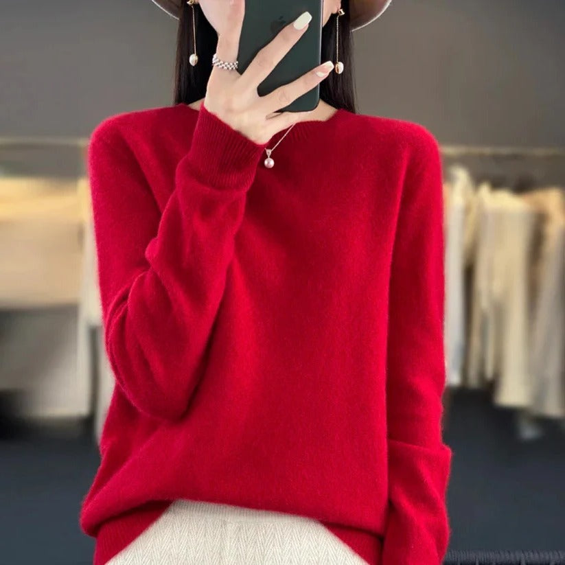 Damski sweter z kaszmirem z okrągłym dekoltem – styl pullover