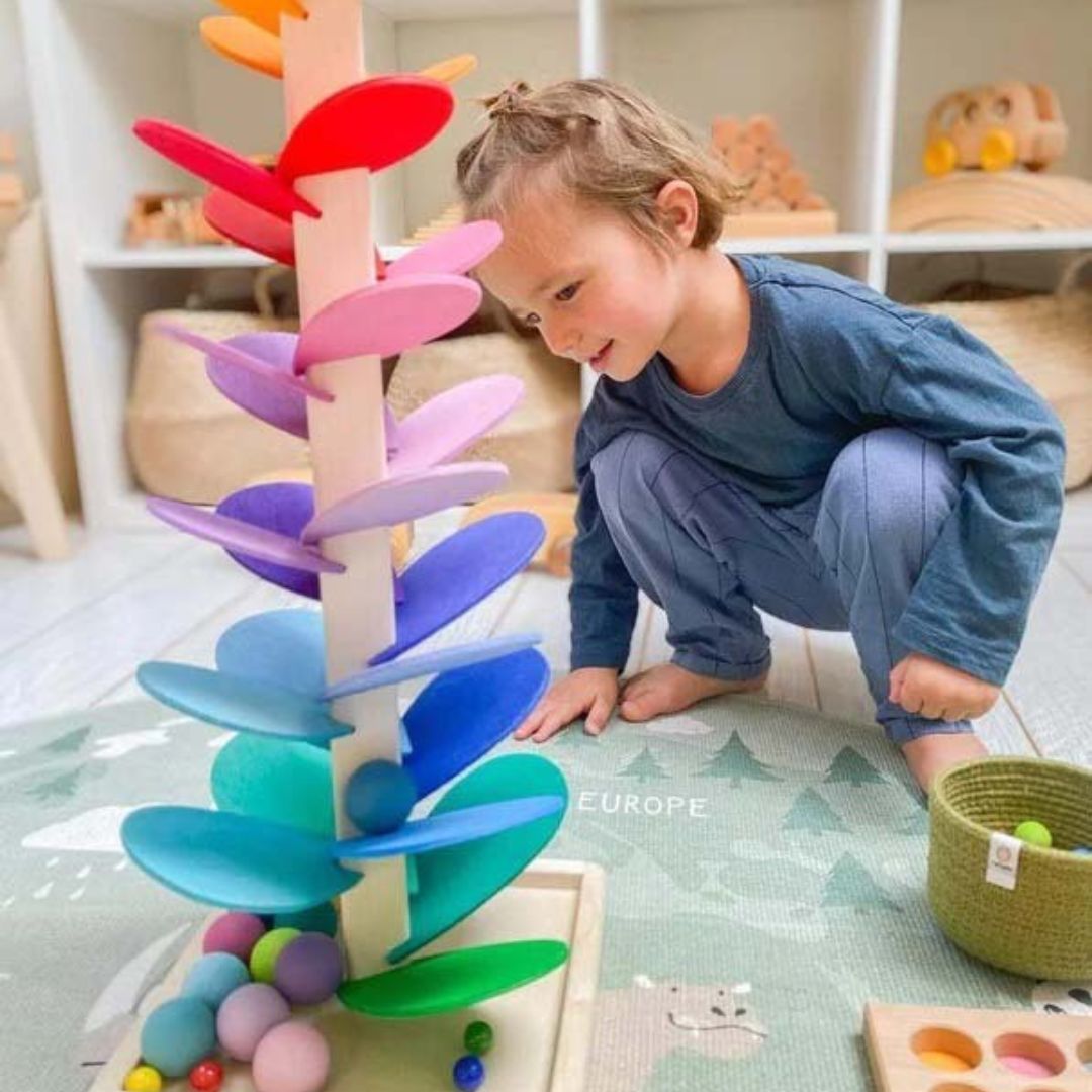 Drewniana tęczowa wieża dźwiękowa | edukacyjny zestaw sensoryczny