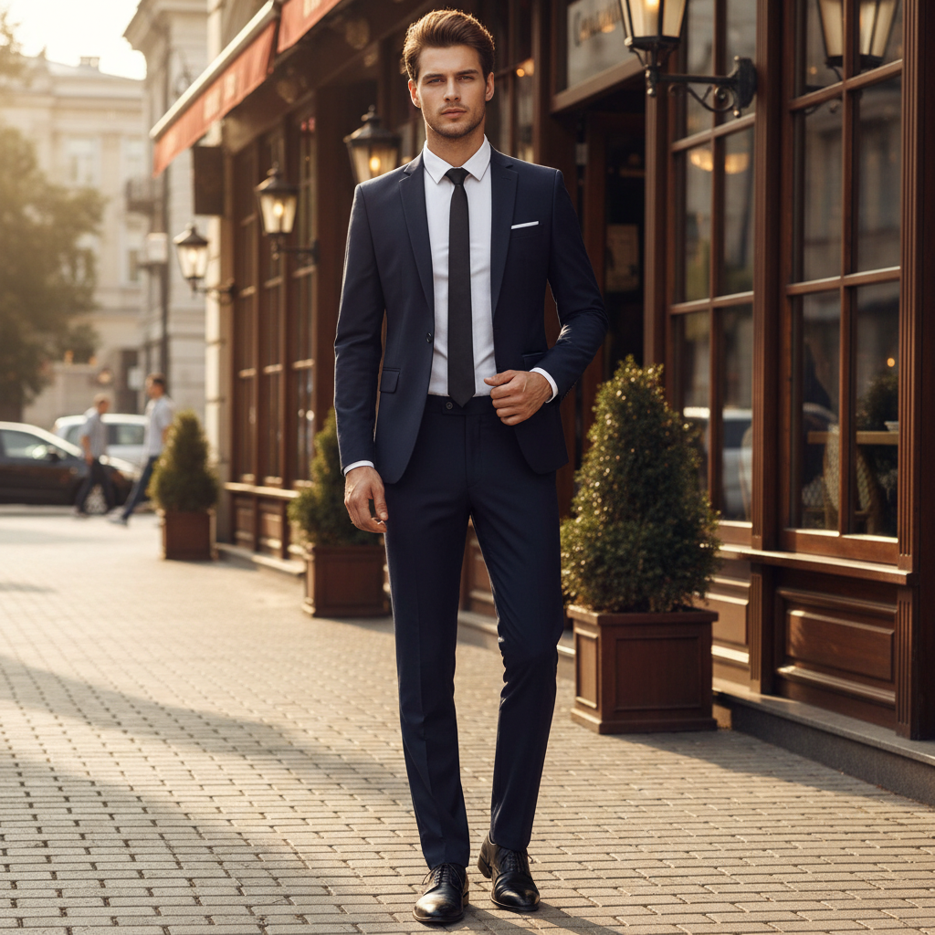 Elegancki garnitur biznesowy slim fit Polwora