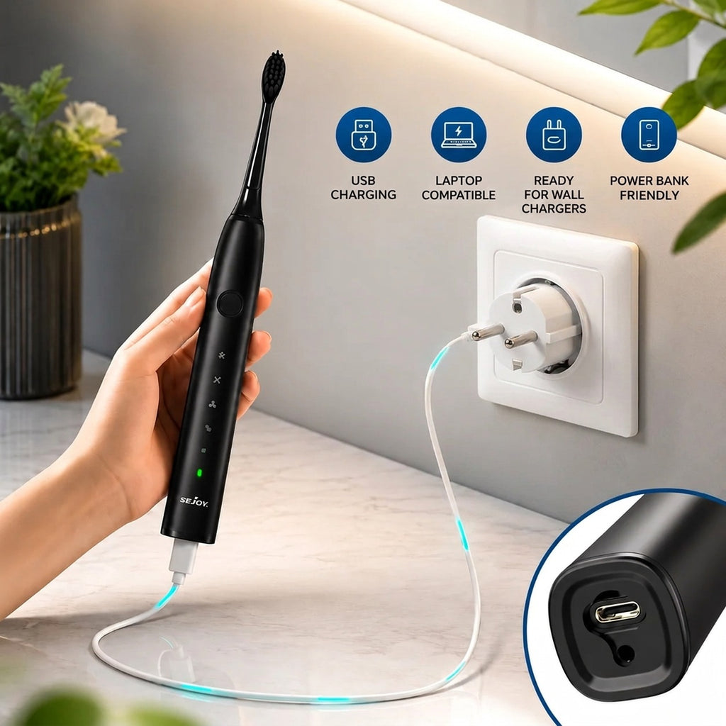 Elektryczna soniczna szczoteczka do zębów | 5 trybów szczotkowania i akumulator USB, ponad 50 dni pracy | Cicha, dokładn
