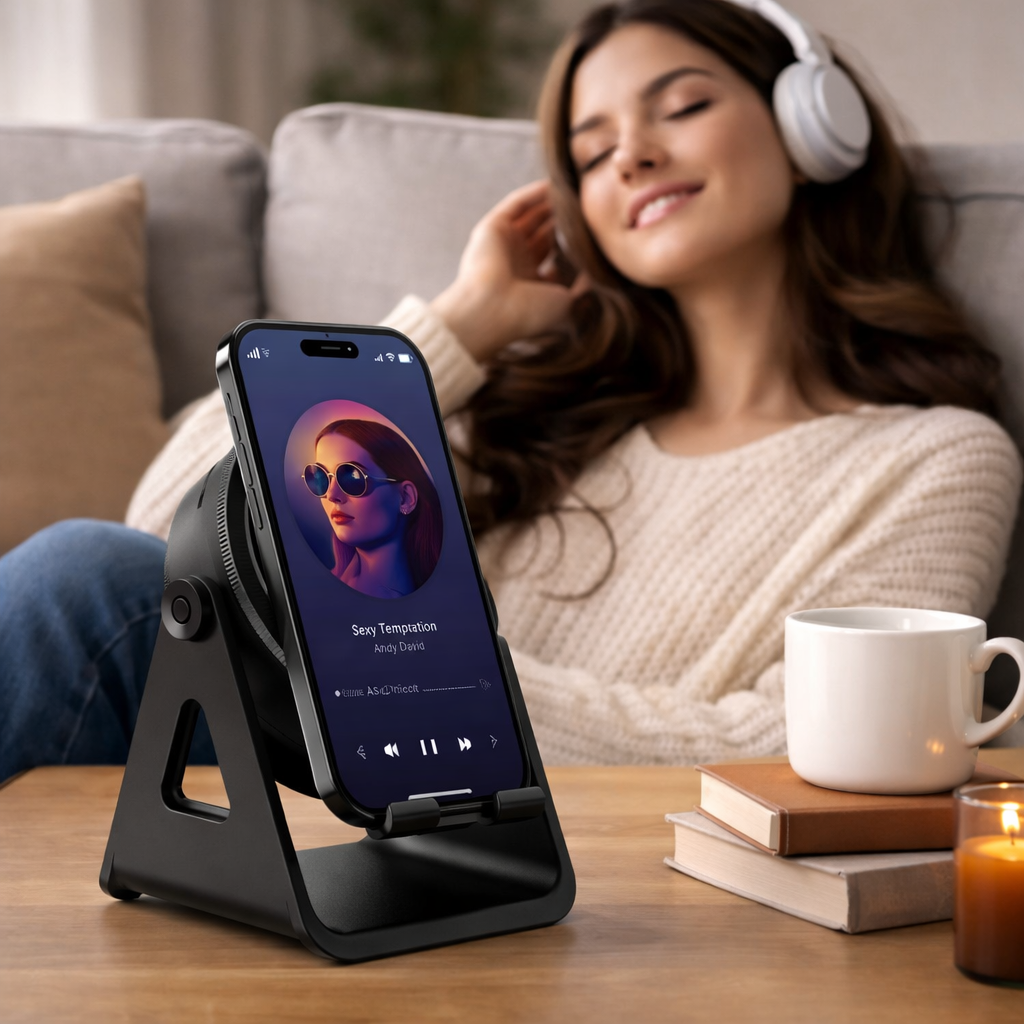 Głośnik Bluetooth ze stojakiem na telefon i ładowaniem bezprzewodowym