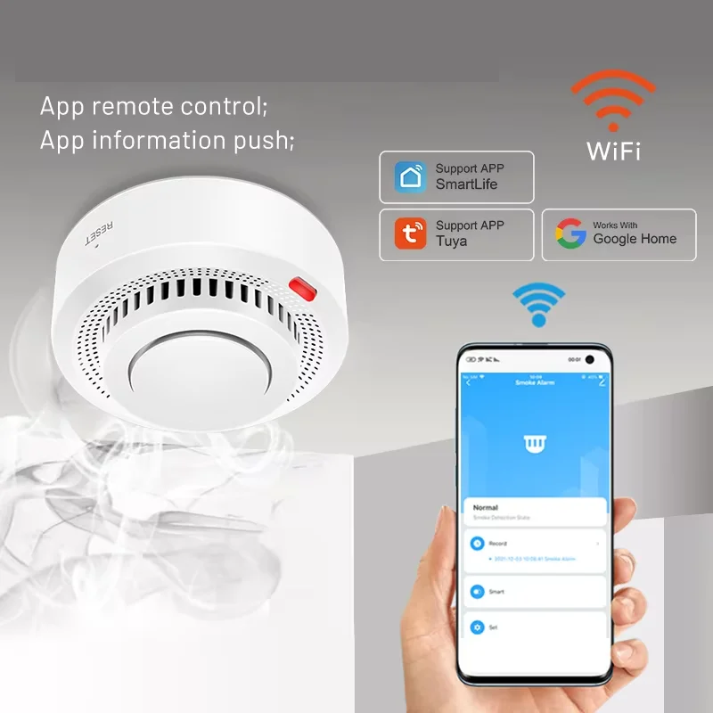 Inteligentny czujnik dymu i ciepła Wi-Fi z alarmem pożarowym