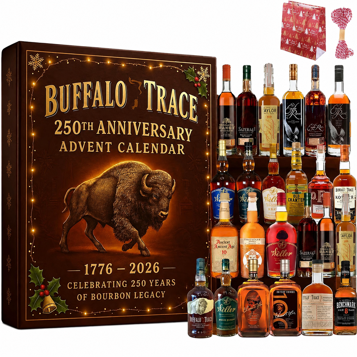 Kalendarz adwentowy whisky bourbon z ozdobami do odliczania