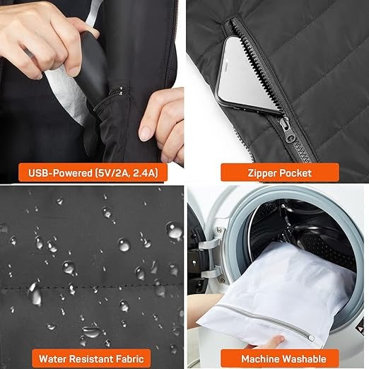 Kamizelka grzewcza USB z regulowanym dopasowaniem do noszenia na zewnątrz, uniseks