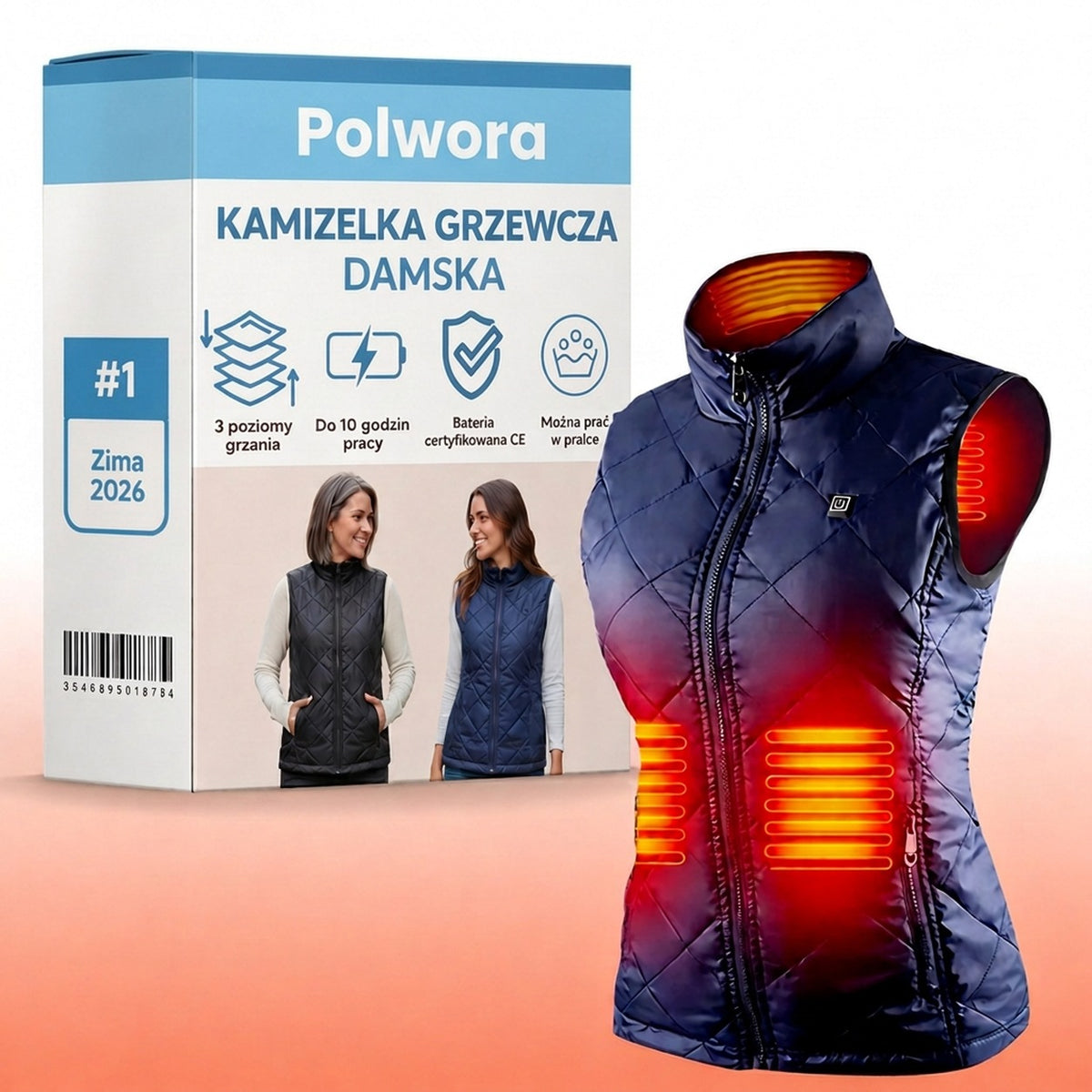 Kamizelka grzewcza damska Polwora X – 3 poziomy temperatury 45–65 °C