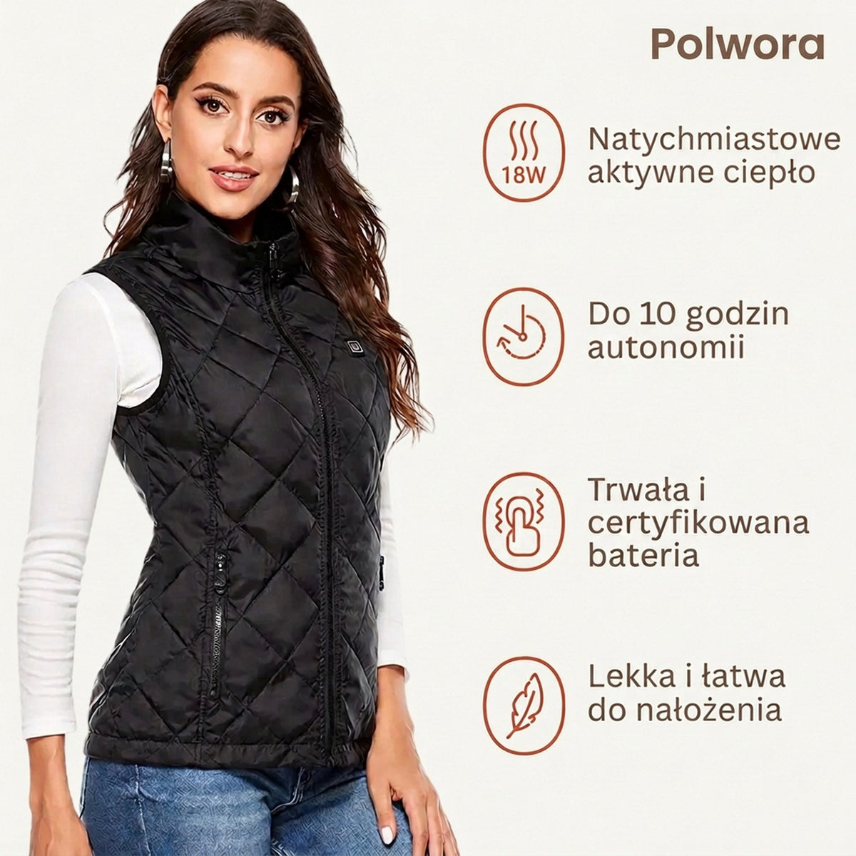 Kamizelka grzewcza damska Polwora X – 3 poziomy temperatury 45–65 °C