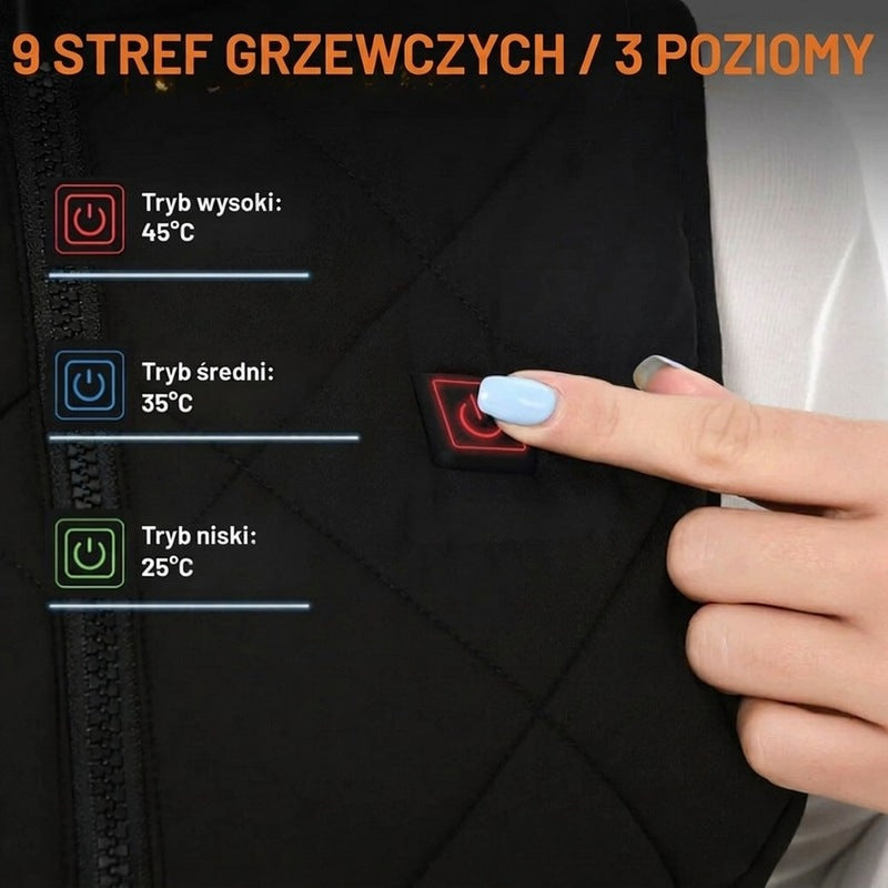 Kamizelka z podgrzewaniem dla kobiet z podwójną regulacją i 9 strefami grzewczymi