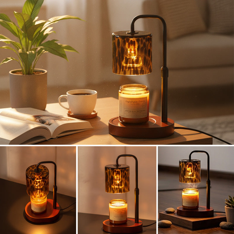 Lampa do podgrzewania świec zapachowych z regulacją jasności i wzorem lamparcim