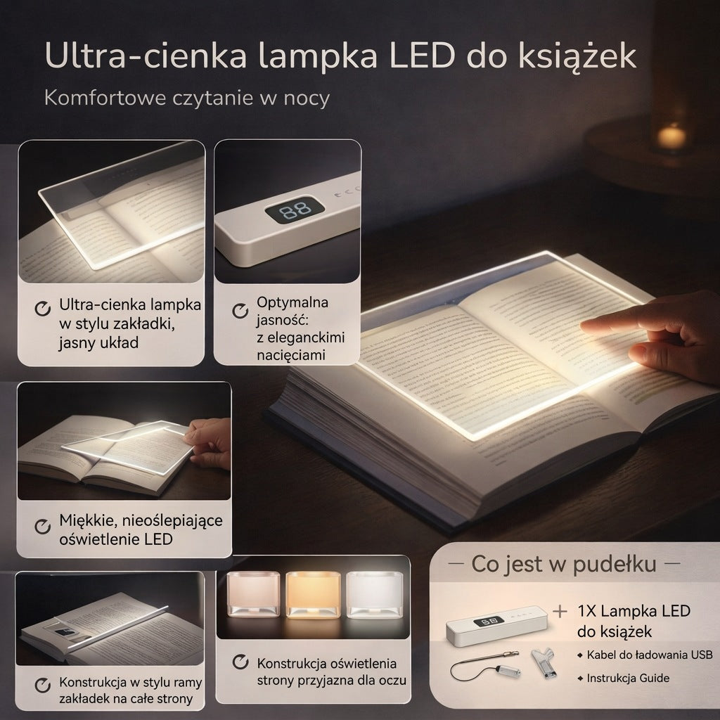 Lampka do czytania LED ultra cienka z akumulatorem USB