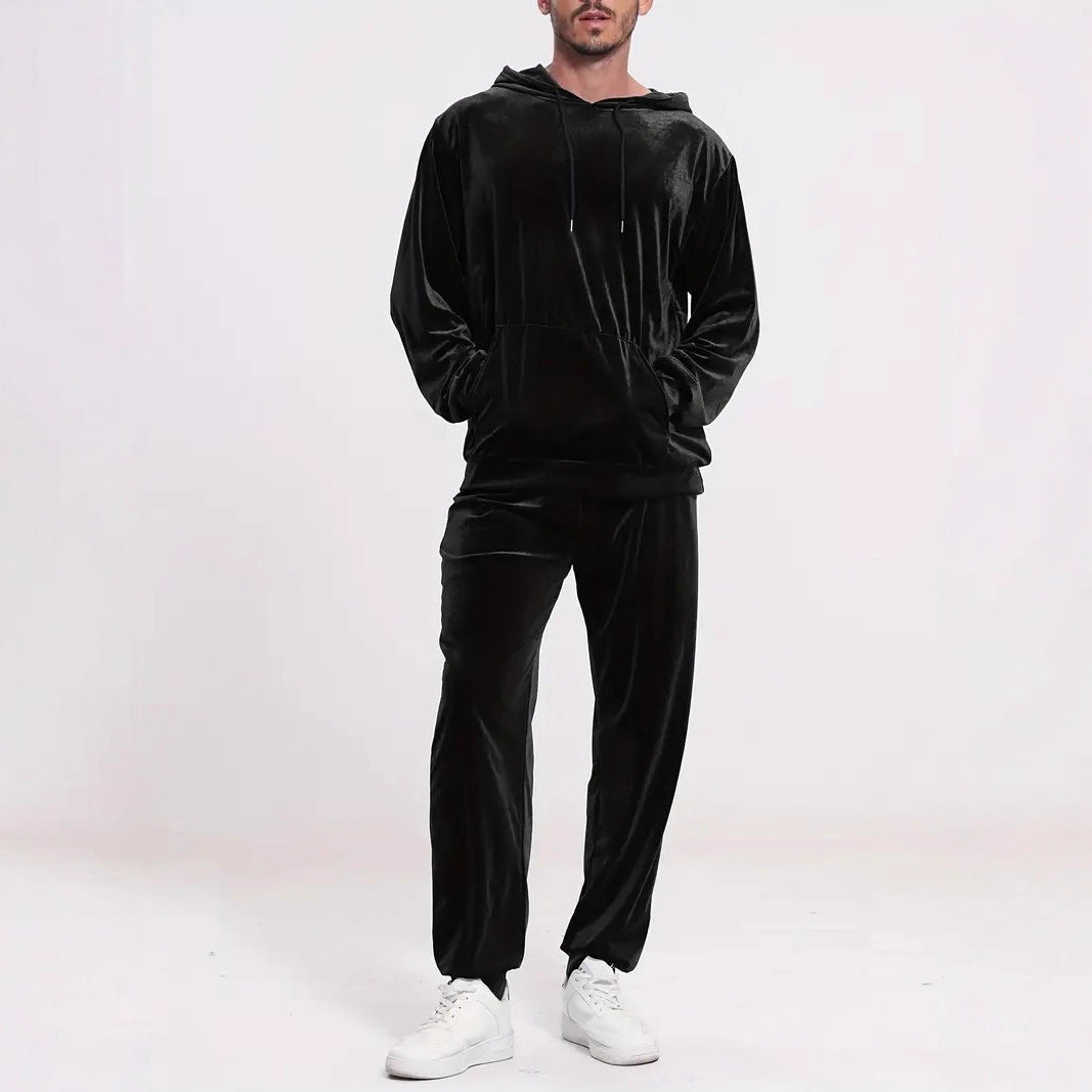 Męski dres welurowy z bluzą z kapturem i spodniami jogger