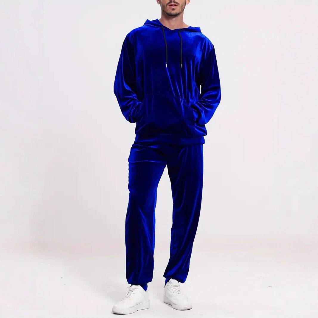 Męski dres welurowy z bluzą z kapturem i spodniami jogger
