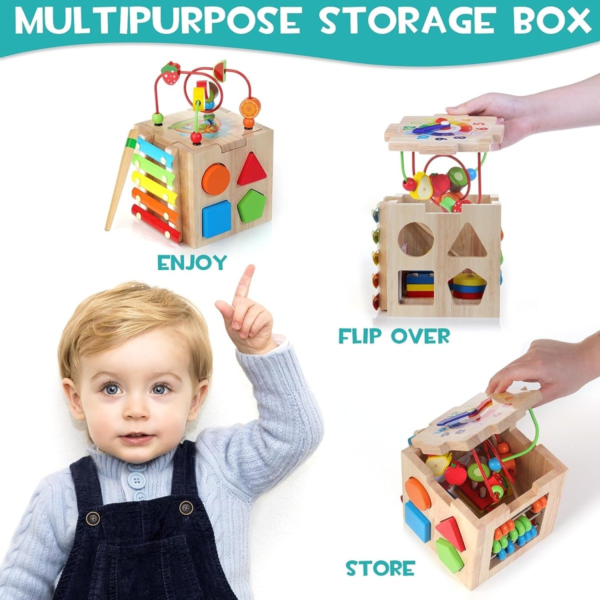 MINDBLOX – drewniana kostka edukacyjna Montessori 8 w 1 z grami edukacyjnymi dla dzieci