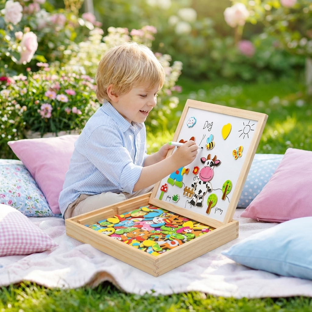 Montessori drewniana tablica do rysowania 2 w 1 | Strona magnetyczna i strona do pisania | Zabawna nauka kształtów, kolo