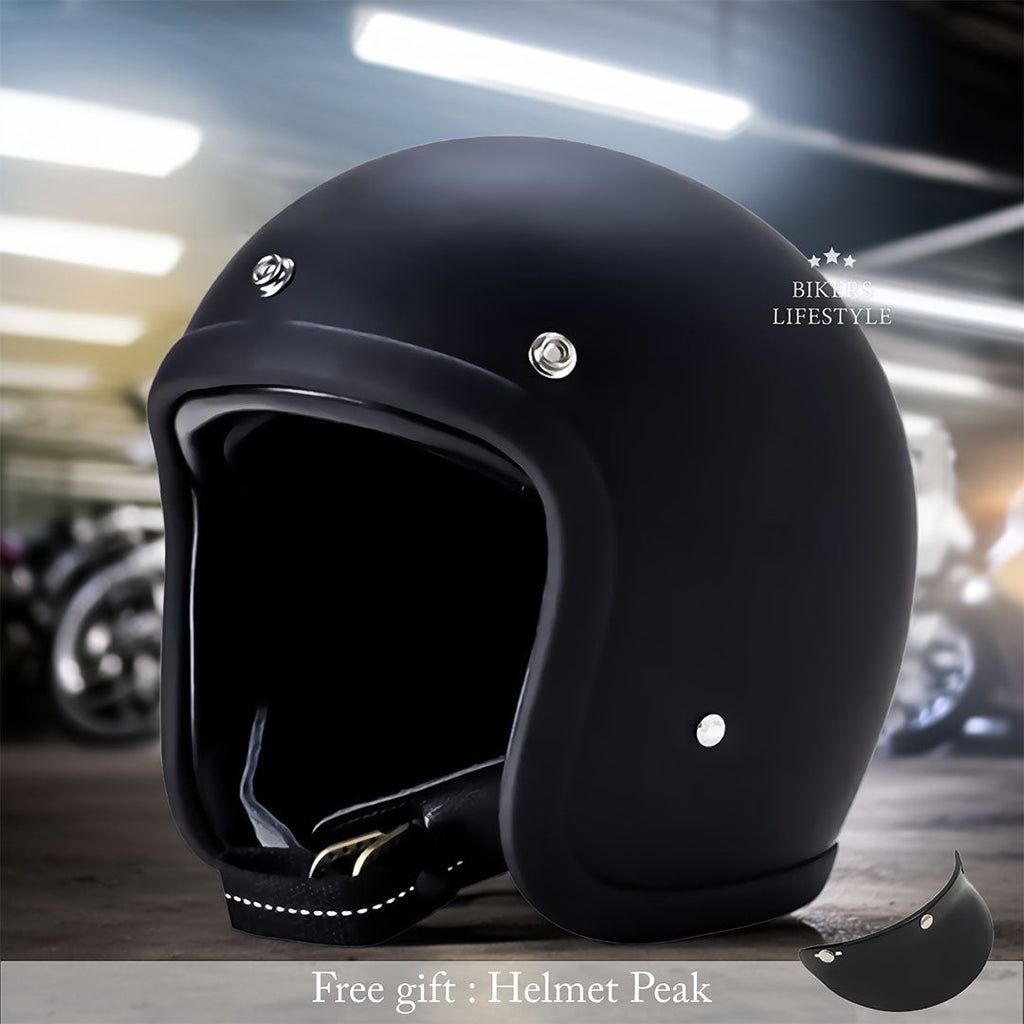 Motocyklowy kask vintage o niskim profilu z certyfikatami DOT i ECE