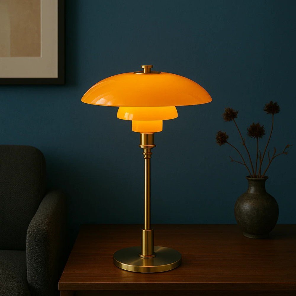 Nordycka lampa stołowa ze szkła z ciepłym światłem