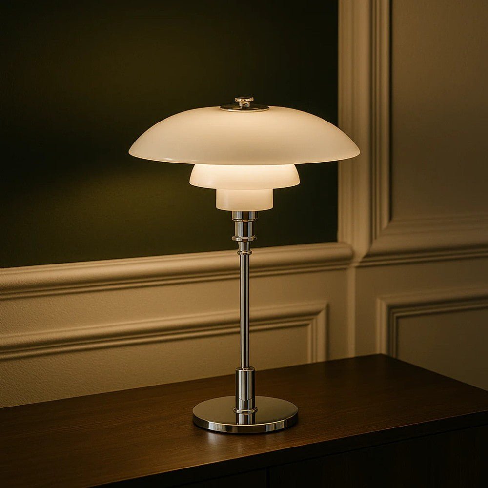 Nordycka lampa stołowa ze szkła z ciepłym światłem