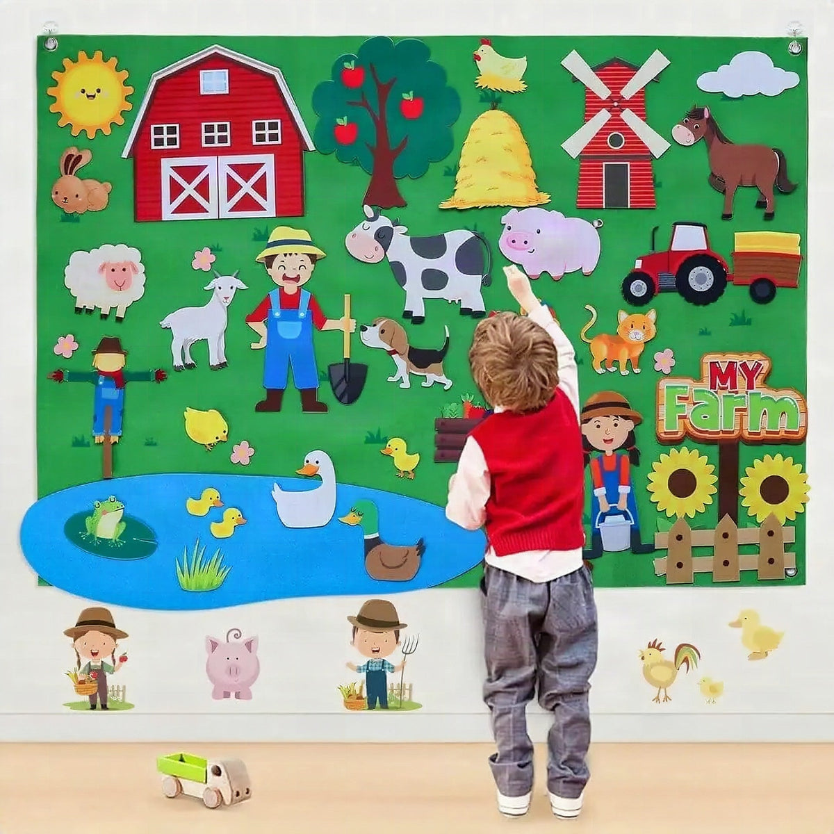 Panel sensoryczny z filcu farma Montessori – StoryFelt™