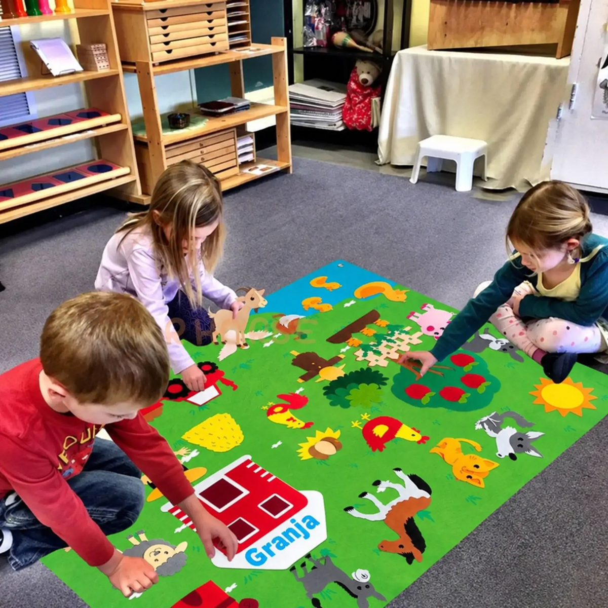 Panel sensoryczny z filcu farma Montessori – StoryFelt™