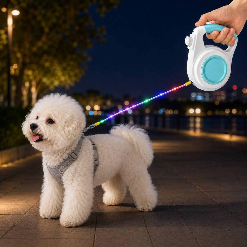 Polwora – automatyczna smycz LED z podświetleniem do spacerów nocnych dla małych psów