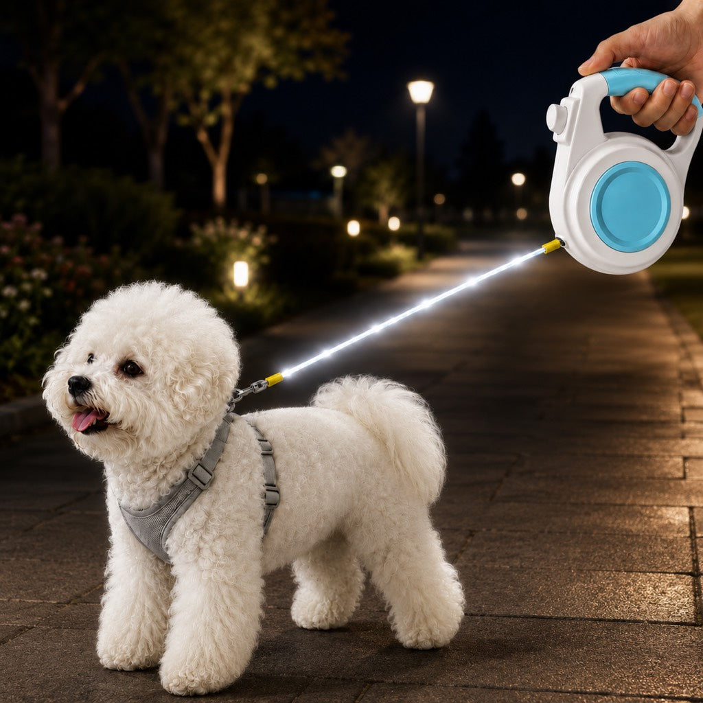 Polwora – automatyczna smycz LED z podświetleniem do spacerów nocnych dla małych psów