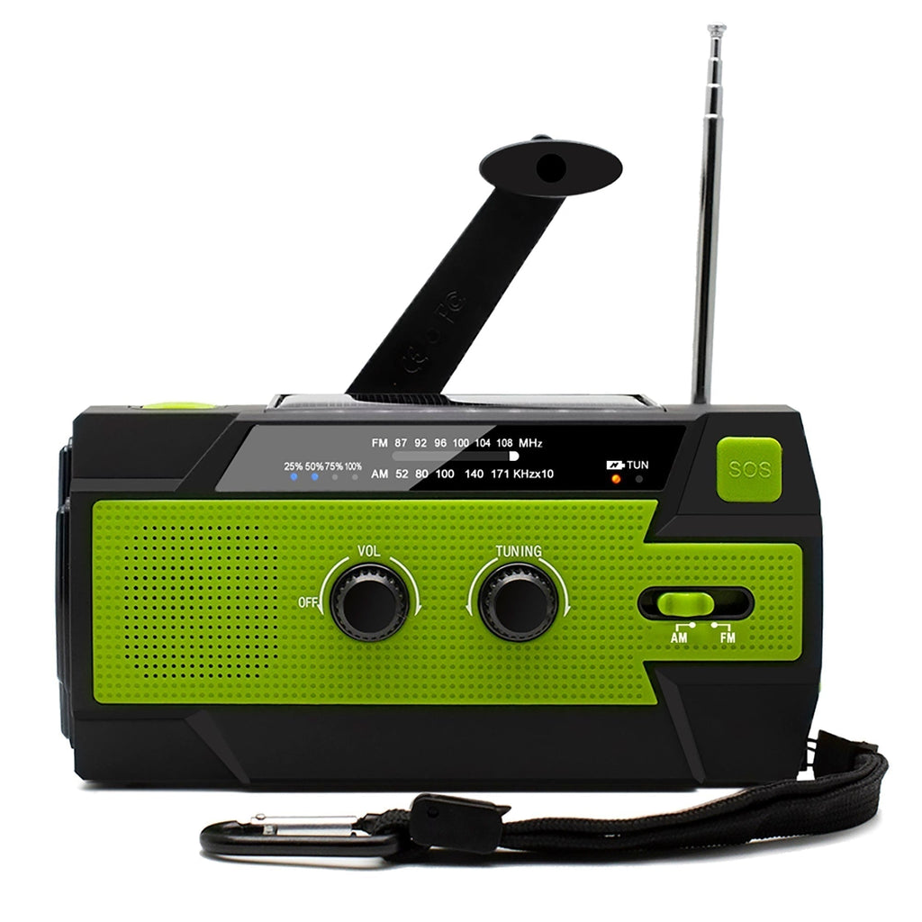 Radio awaryjne z korbą, panelem słonecznym, odbiornikiem AM/FM i latarką LED