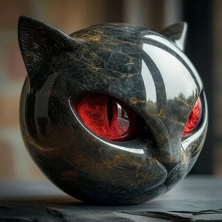 Rzeźba NoirCat – czarna głowa kota z hipnotyzującymi oczami