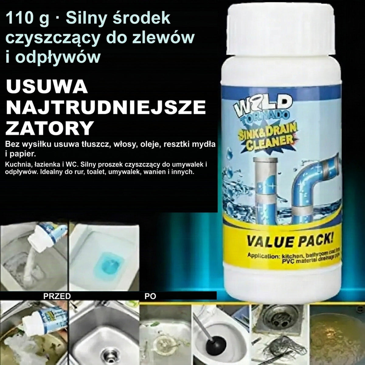 Silny środek do udrażniania rur i odpływów