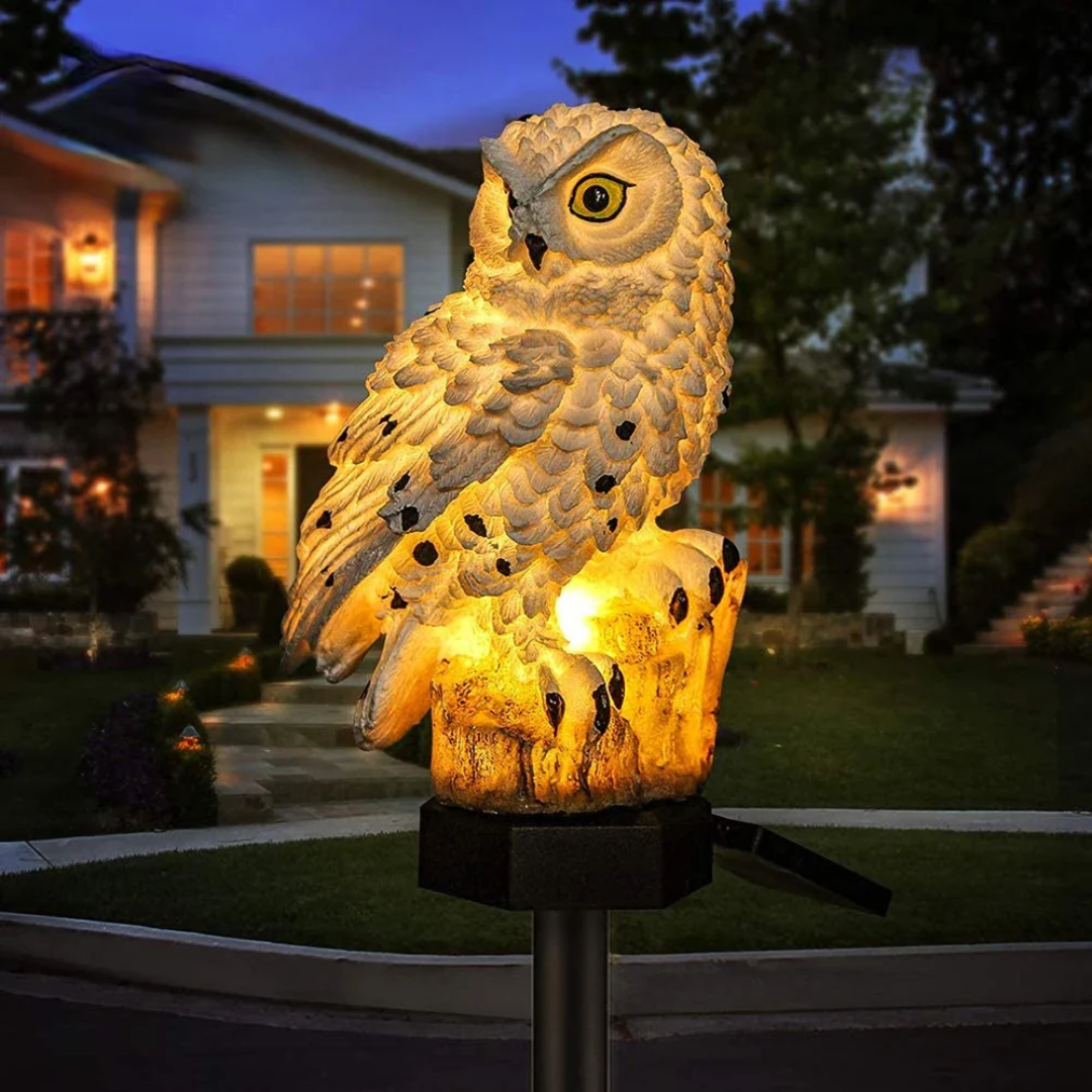 Solarna lampa ogrodowa sowa na palik do ścieżek